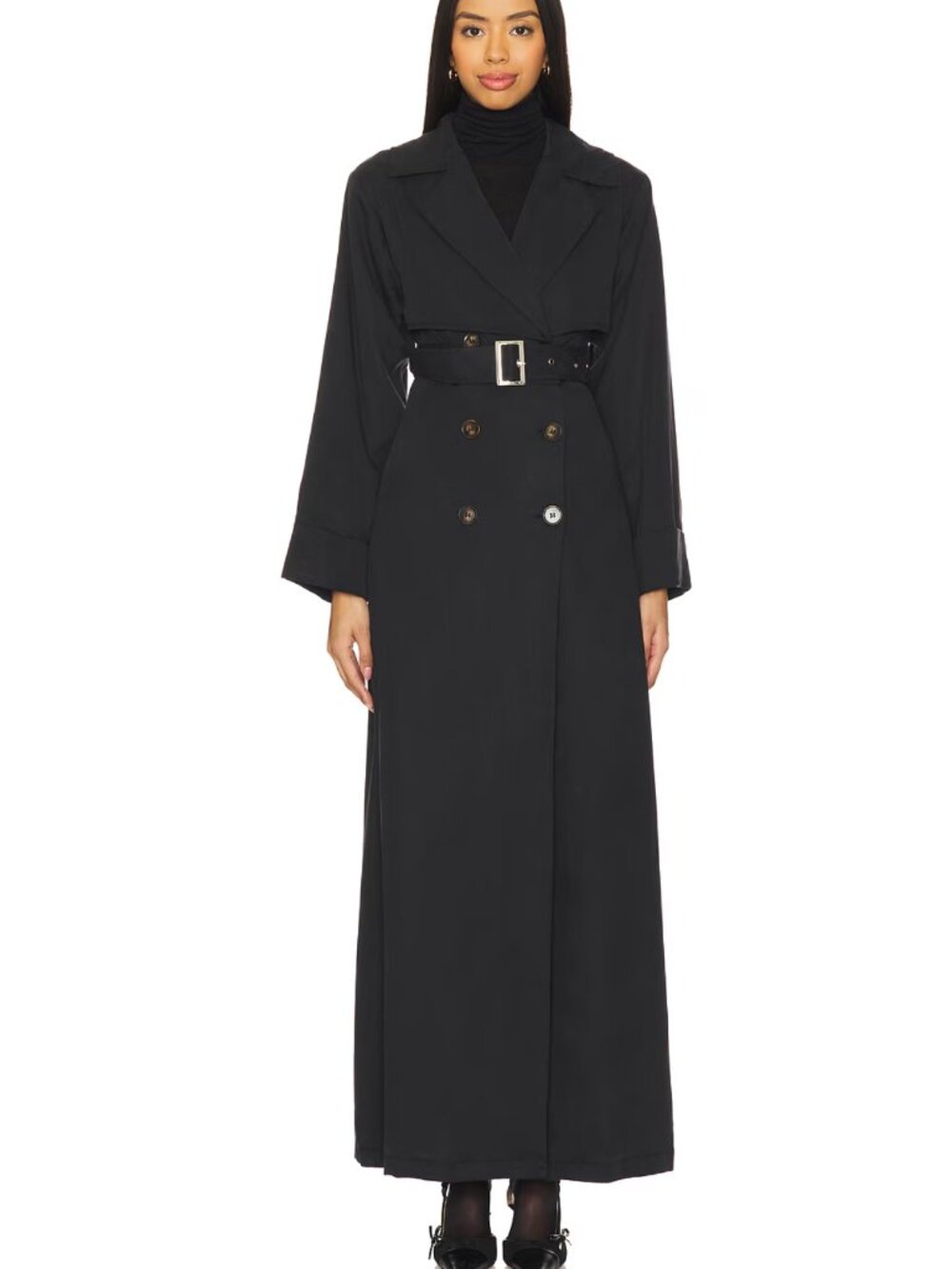 NEW SNDYS Victoria Detachable Floor Length Trench Coat in Black Long Jacket XS